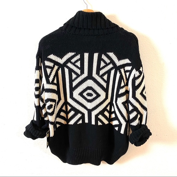 Cliche Black & Ivory Cowl Neck Geo Sweater XS - Picture 4 of 5